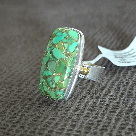 Shivam Rectangular Green💚 Copper Turquoise Statement Ring💍 - NWT - Picture 5 of 16